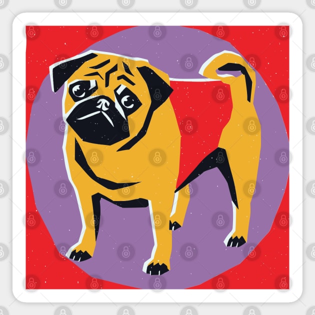 Retro Pug Art - Colorful Risograph Dog Design Sticker by TuncGK